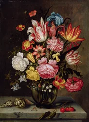 Bodegón de flores en un jarrón ovoide
